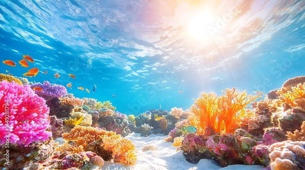 Fototapeta Vibrant Underwater Coral Reef Scene in a Secluded Bay