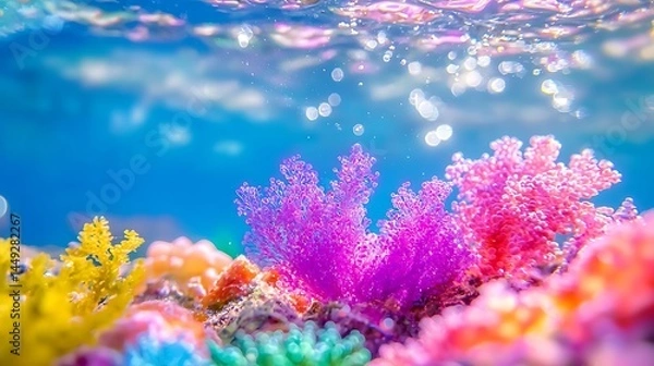 Fototapeta Vibrant Underwater Coral Reef Scene with Colorful Corals