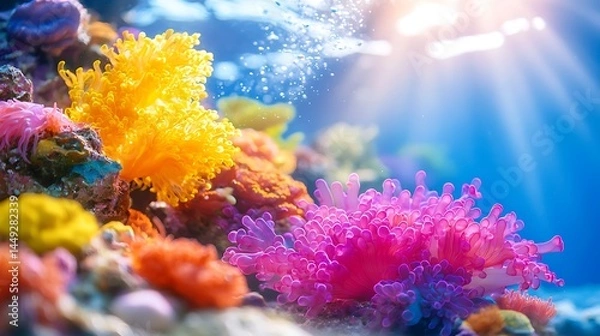 Fototapeta Vibrant Underwater Coral Reef Scene with Colorful Coral Polyps