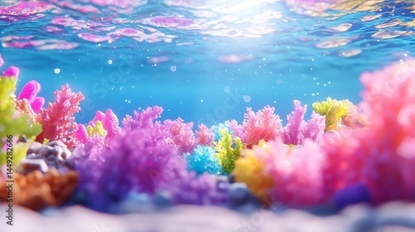 Fototapeta Vibrant Underwater Coral Reef Scene with Colorful Corals and Sunlight