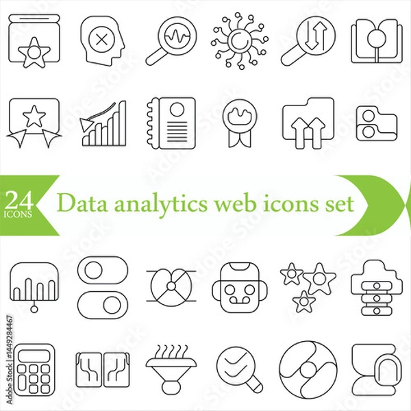 Fototapeta   Data analytics web icons set in thin line design. Pack of database, big data process, ai, monitoring, traffic, hosting service, optimization, backup,