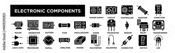 Fototapeta Electronic Components icon set. Editable Stroke Icon Collection.