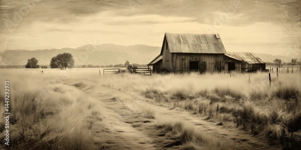 Fototapeta Old farm and ranch land in the west, early days.