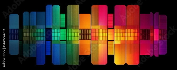 Fototapeta Rainbow reflection of a Semiconductor or electronics processor wafer circuit pattern surface background. Abstract microprocessor. hi-tech processing industry concept background. Generative AI.