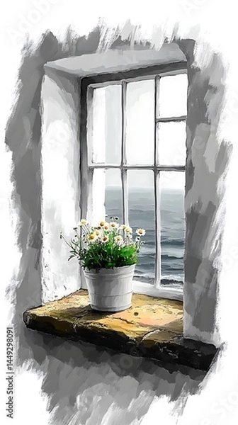 Fototapeta window with flowers in pots