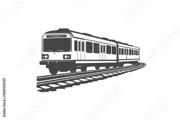 Fototapeta A side view of a train curving on railway tracks, illustrating motion and perspective, isolated on a transparent background