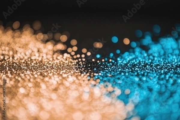Fototapeta Abstract background of shimmering gold and turquoise glitter  A blend of warm and cool tones creates a captivating visual effect