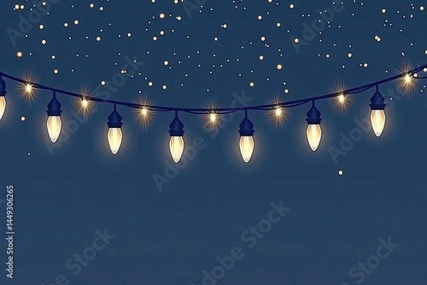 Fototapeta String lights against a dark night sky, scattered golden glitter