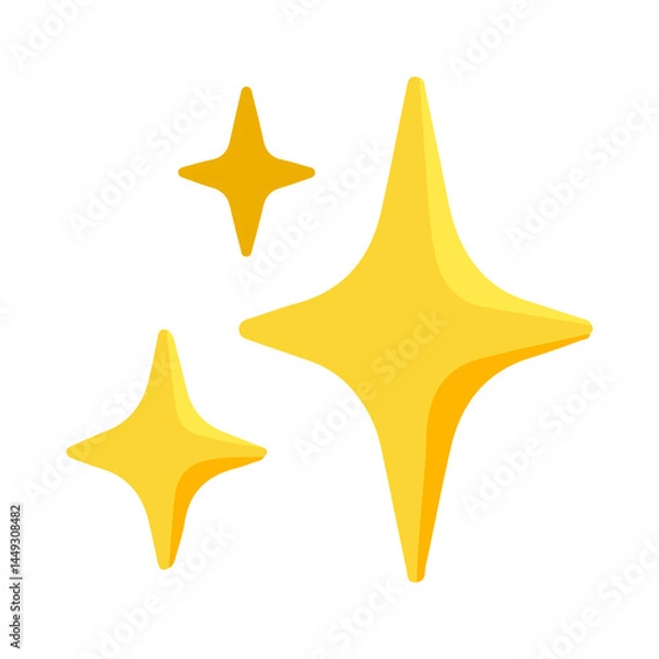 Fototapeta Sparkles emoji icon, shiny flashes of three cluster star yellow vector