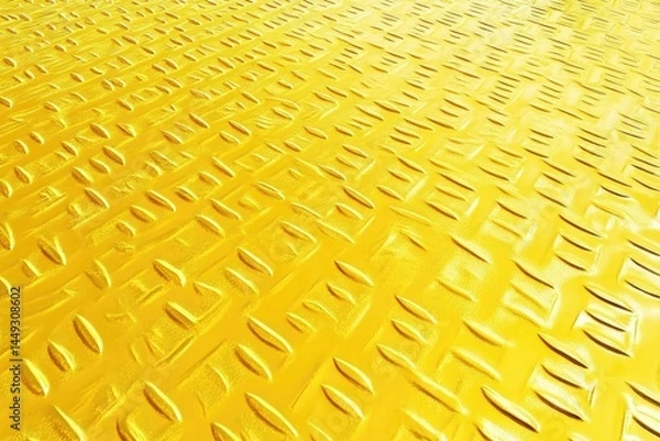 Fototapeta Yellow diamond-patterned metal floor  Close-up view of a textured,  gold-colored,  industrial surface  The  pattern provides traction