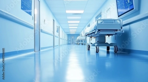 Obraz Empty hospital corridor with beds (1)