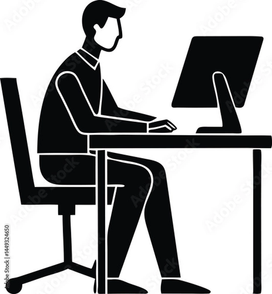 Fototapeta man working at computer setting in a desk silhouette.