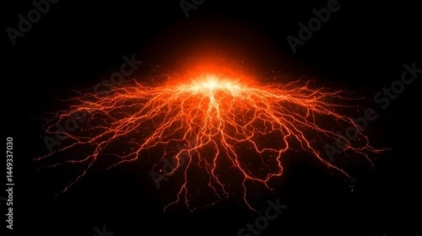 Fototapeta Fiery orange lava flow spreading across dark background volcanic eruption energy