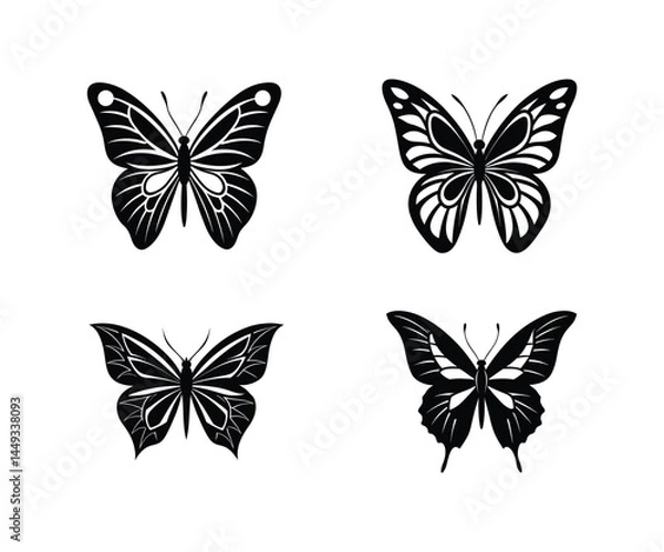 Fototapeta A vector set presents isolated butterfly Silhouette illustrations on white background