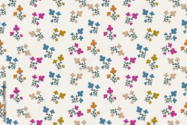 Obraz Floral seamless pattern ,flower branches seamless pattern , vector , illustration ,flowers pattern design Seamless flower pattern with colorful little flowers. Simple flat bright flowers background