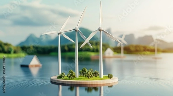 Fototapeta Futuristic renewable energy lab eco-friendly environment gigapixel data visualization sustainable technology aerial perspective