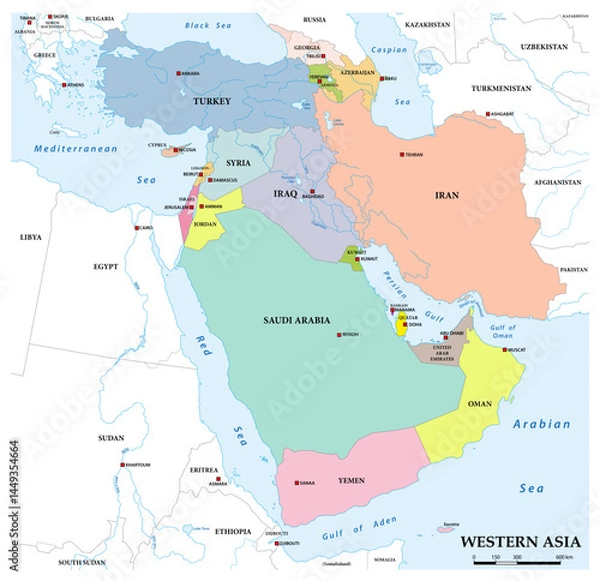 Obraz Map of the Asian region of Western Asia