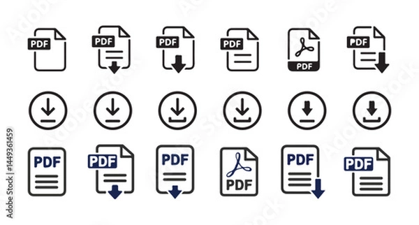 Fototapeta Download icon set. or PDF file format icons set. PDF file download symbols. Format for texts, images, vector images, videos. vector illustration eps 10.