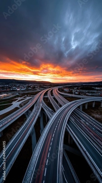Fototapeta Stunning Berlin skyline panorama at sunset, traffic flowing below - skyline landscape panorama Berlin hour