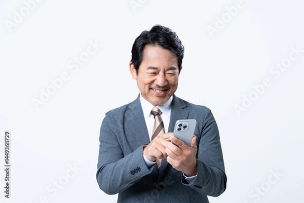 Fototapeta スマホを使うミドルのビジネスマン