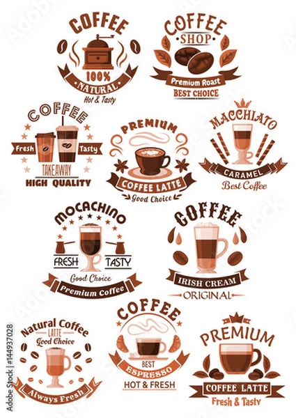 Fototapeta Vector icons coffee set for cafeteria or cafe