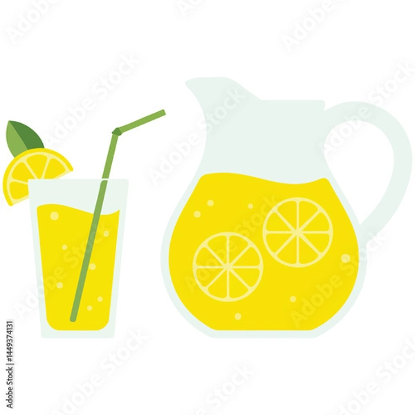 Obraz Refreshing lemonade drink vector art isolated on white background