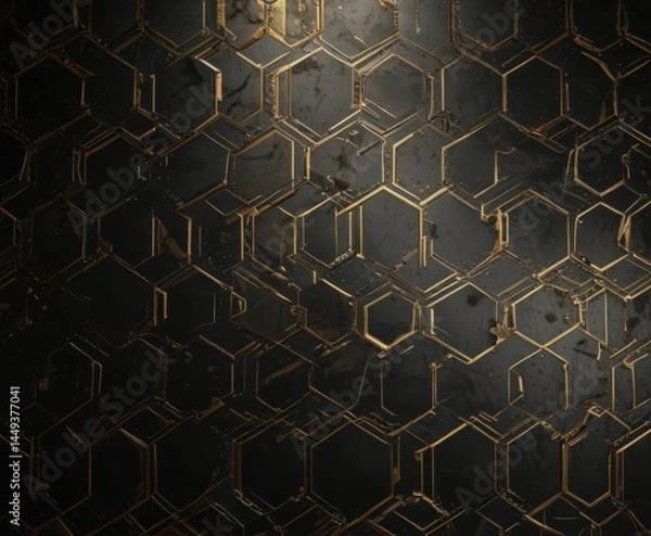 Obraz Black background, gold geometric pattern, metallic shine, texture, premium