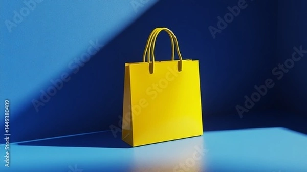 Obraz A yellow shopping bag stands out against a blue backdrop.  It's a 3D image.
