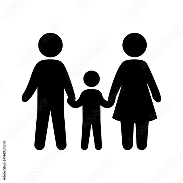 Fototapeta Iconic representation of a family of three holding hands together happily