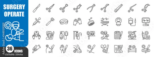 Obraz Surgery and surgical operation . Medical outline icon . Editable stroke . Vector .