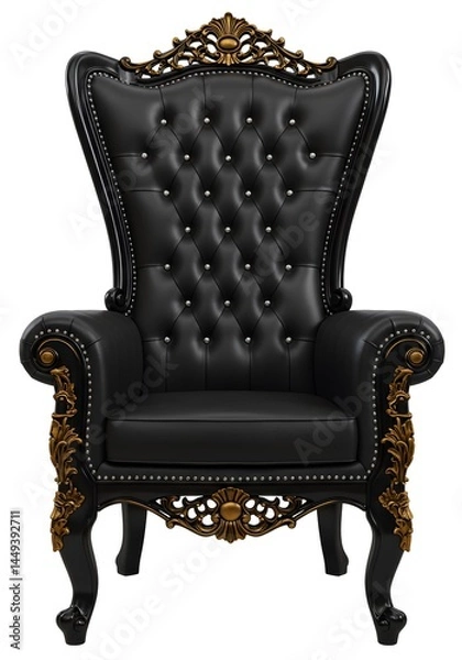 Fototapeta Ornate black leather throne chair