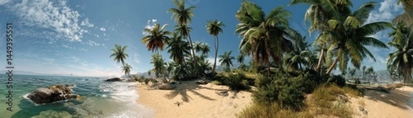 Fototapeta A picturesque palm trees beach, the ultimate tropical dream