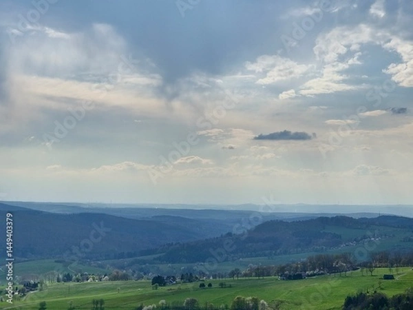 Obraz Spring hike through the beautiful Rhoen mountains around the Wasserkuppe - Hesse - Germany