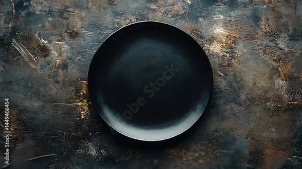 Obraz Textured Backdrop with Centered Black Circular Plate and Dark Rustic Surface