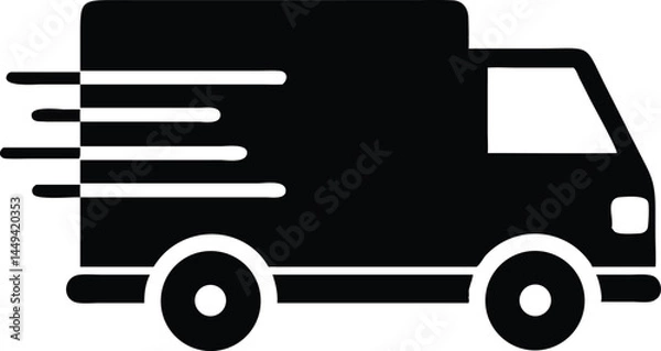 Obraz Black delivery truck rushes with speed indicated by lines against a white background