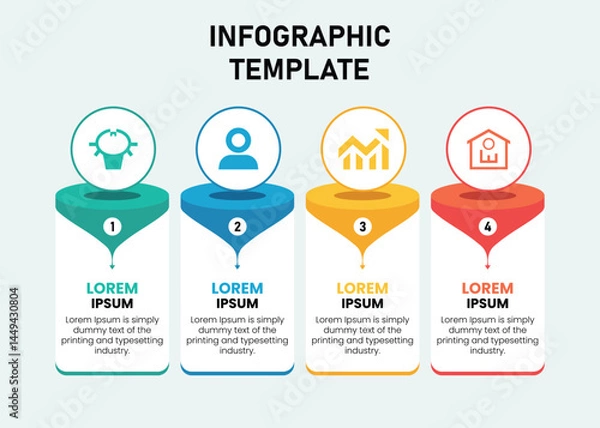 Fototapeta Modern infographic template with four colorful, 3D-styled columns business-infographics-template, Four-Step Infographic Template Design for Presentations