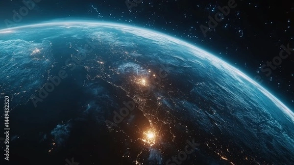 Fototapeta World map and global network connection. Digital global network. Abstract background. Futuristic technology. Worldwide network connection. International connections. 