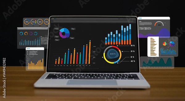 Fototapeta Business growth charts on computer screen, economic trends and risk analysis