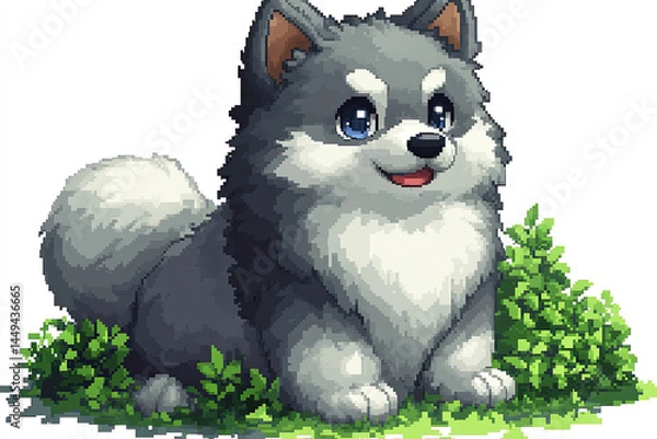 Fototapeta Retro 8-Bit Dog Sprite with Thick Black Outlines