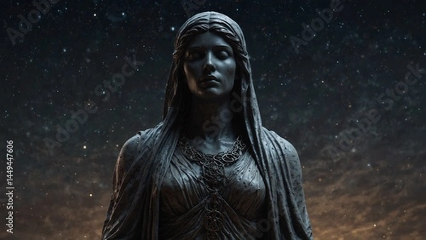 Fototapeta A statue of Clotheis, blindfolded by lunar veils, hearing only the whispers of stars