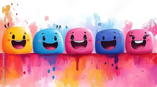 Fototapeta Happy colorful characters on vibrant background