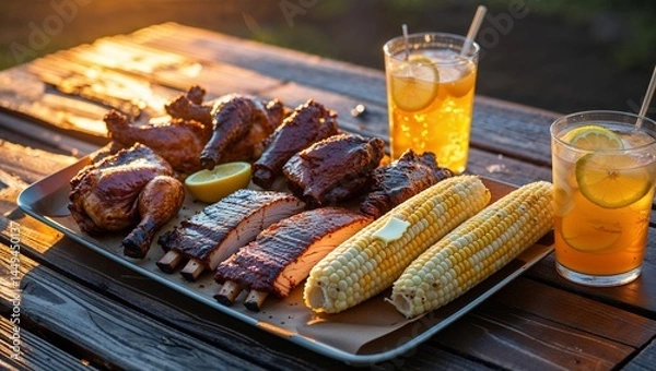 Obraz grilled sausages and beer
