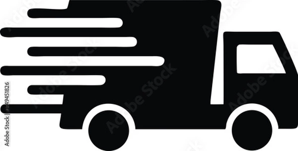 Obraz The monochrome delivery truck icon is moving quickly against a transparent background