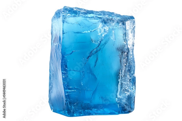 Fototapeta large translucent blue ice cube with clear edges on a transparent background