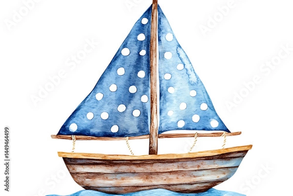 Obraz watercolor painting of a sailboat with polka dot sails on a transparent background