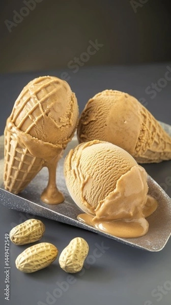 Fototapeta Scrumptious Peanut Butter Ice Cream with Melted Cone - A Delightful Summer Treat