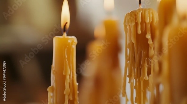 Fototapeta Close-up of Melted Candles: A Warm and Inviting Ambiance