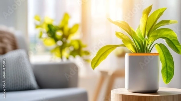 Obraz Fresh Indoor Plant in Modern Pot on a Stylish Table by Window