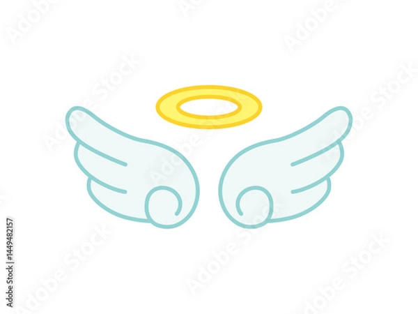 Fototapeta シンプルな天使の羽と輪のアイコン,カラー,イラスト
