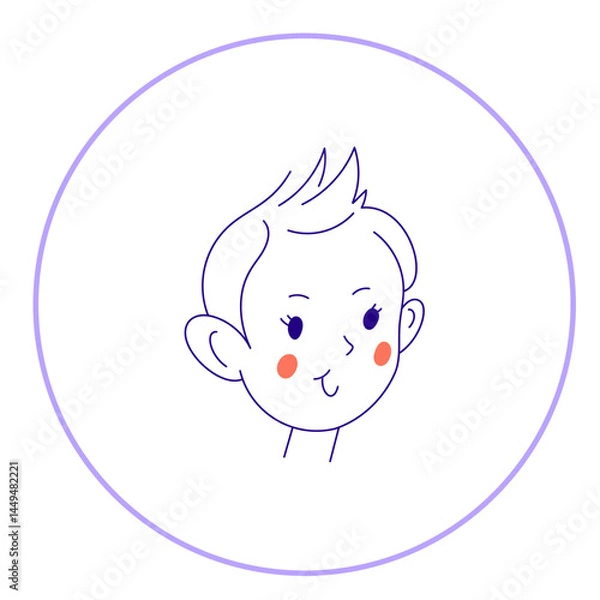 Fototapeta Hand drawn doodle face. Simple avatar portrait of men, woman various ages for social media, apps, icons, website